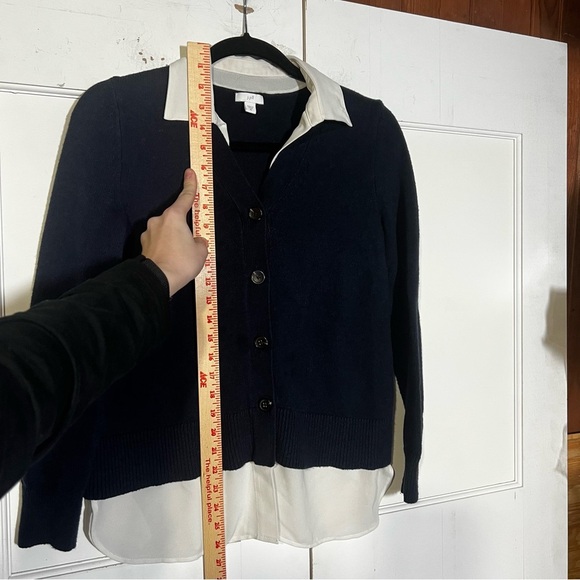 J. Jill Collared Sweater MIXED MEDIA CARDI Navy Blue and White Preppy Size XS - Picture 4 of 8